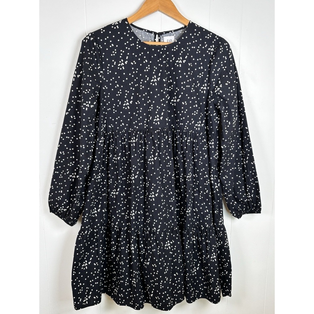 Gap‎ Maternity Large Dark Navy Blue Mini Dress Long Sleeve White Dots Cotton